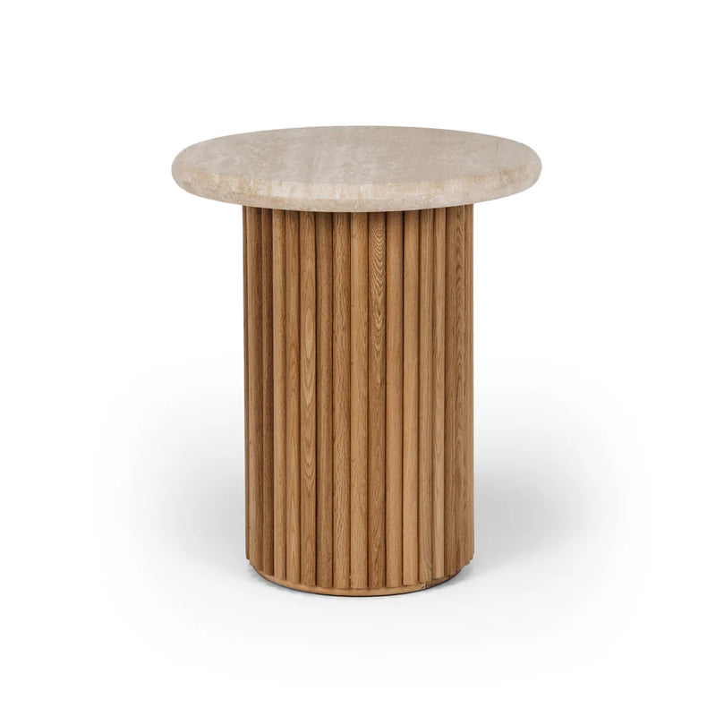Rho Travertine Top Side Table 50rd