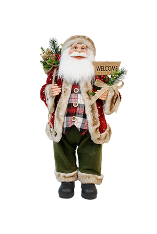 Santa with dark Red Coat & Welcome sign 60cm