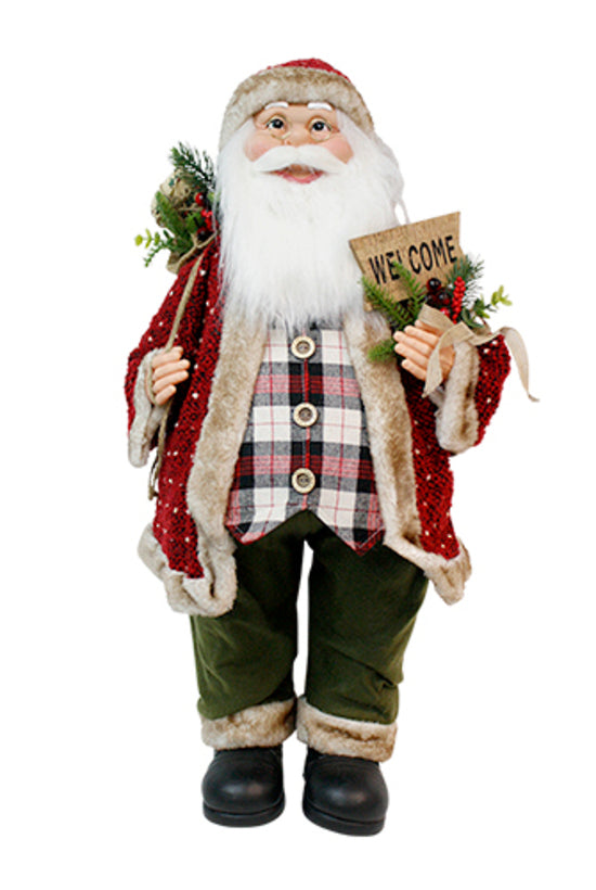 Santa with dark Red Coat & Welcome sign 80cm