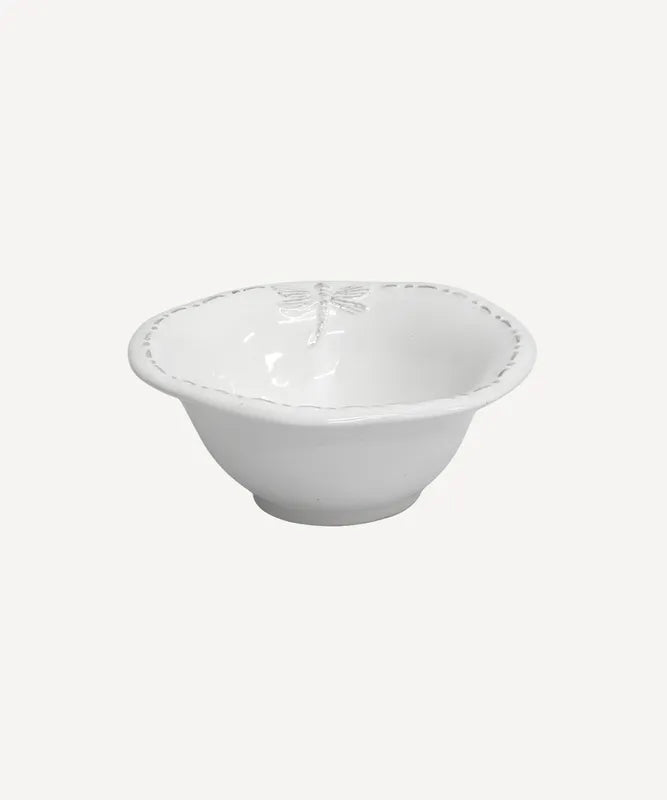 Dragonfly Stoneware White Salt Bowl