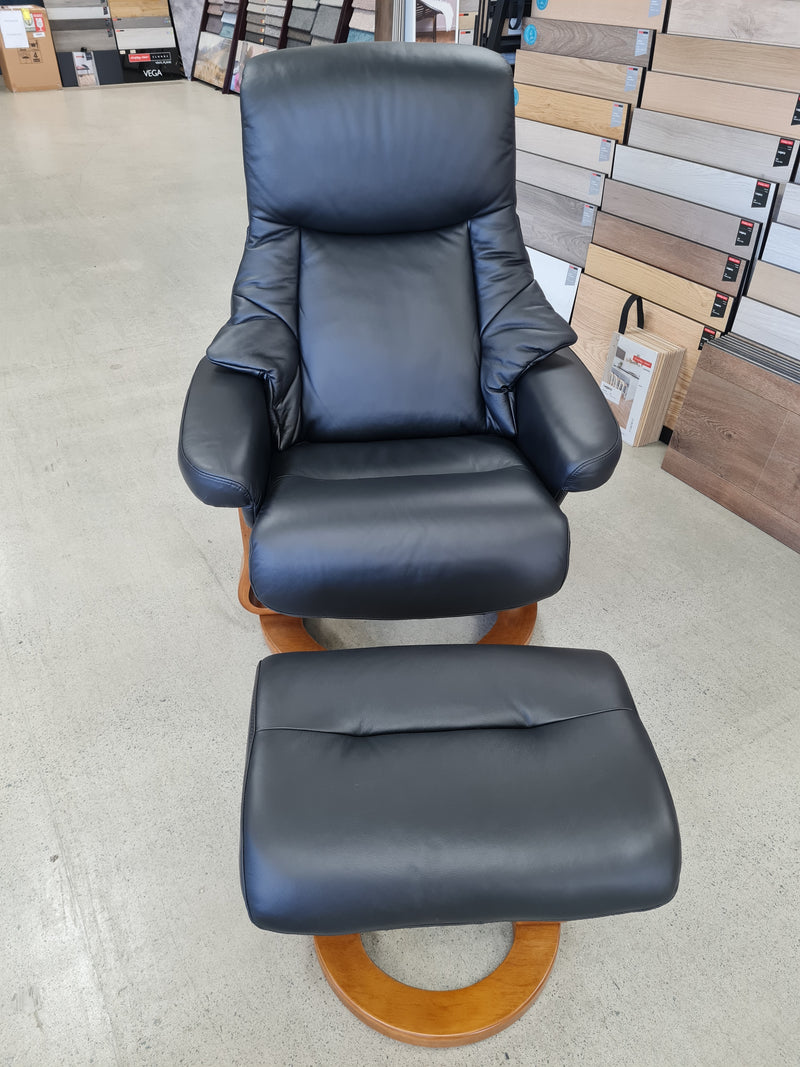 Angelo Recliner with  Footstool Black