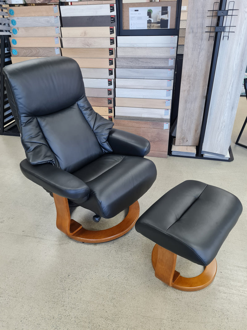 Angelo Recliner with  Footstool Black