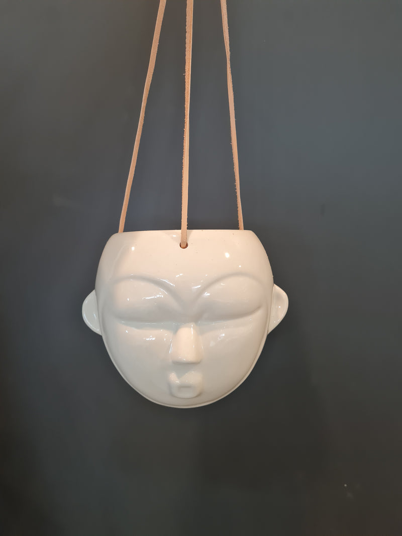 Hanging Mask Pot Planter Round White