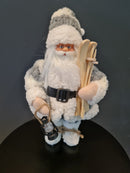 Santa with Grey/White stripe coat W/skis small