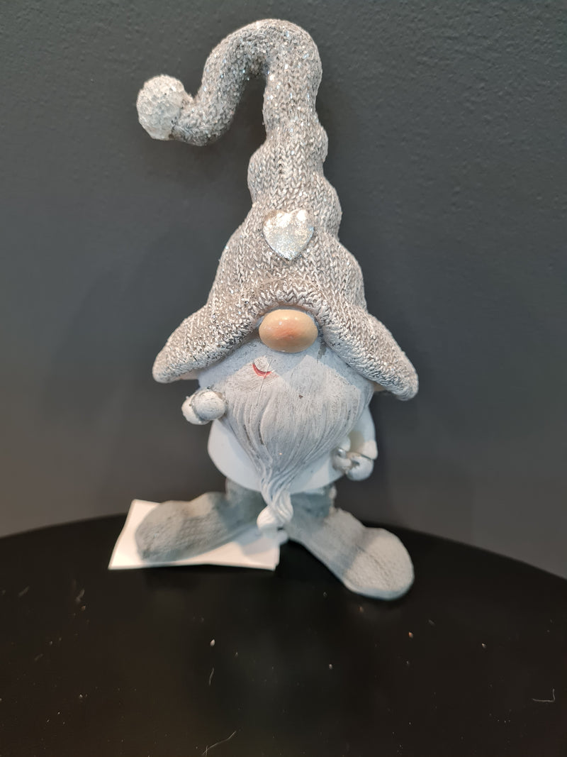 Resin Grey Gnome With Candy cane
