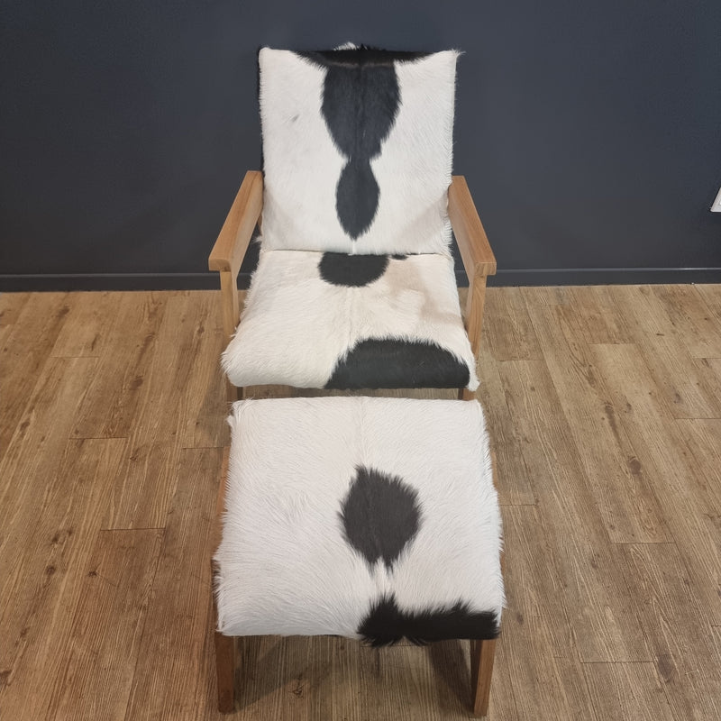 Unique Goat Skin Chair & Stool Black/White