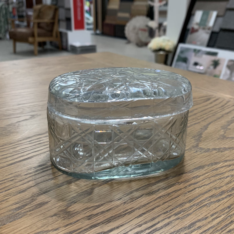 Oval Cut glass canister with lid