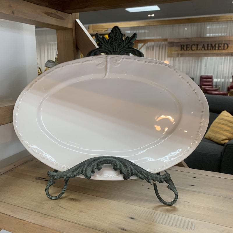 Large White Dragonfly Oval Platter