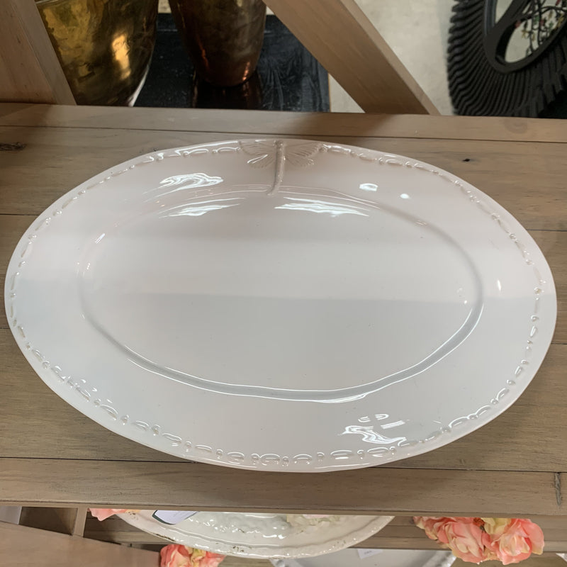 Large White Dragonfly Oval Platter