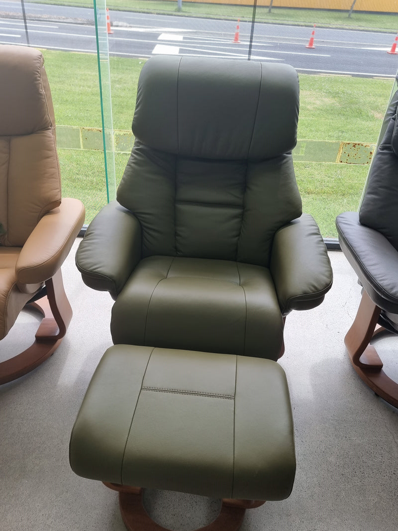 Alfredo  Recliner with  Footstool Olive Green